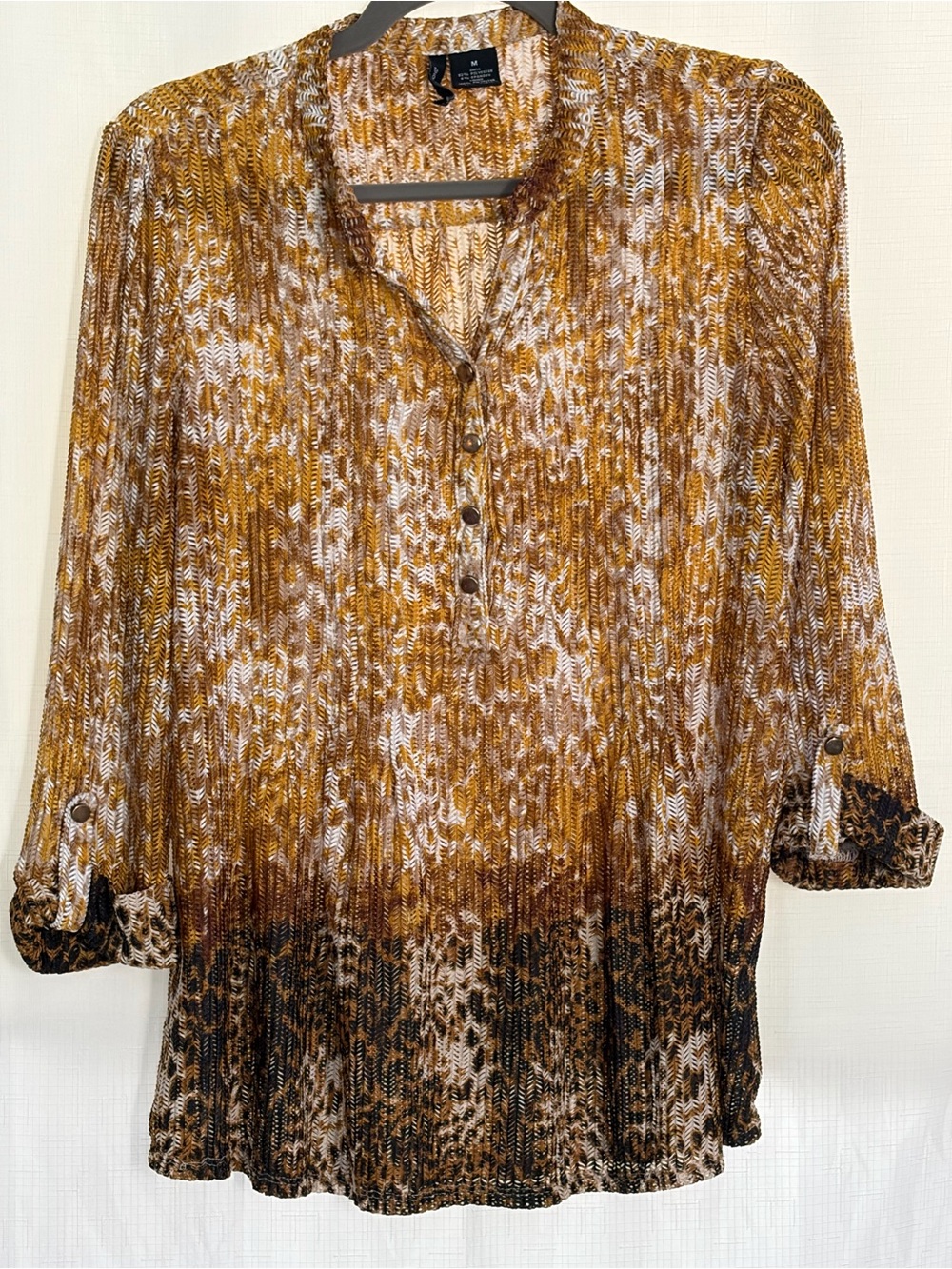 new directions Mustard and Brown Ombre Knit Button-Front Blouse